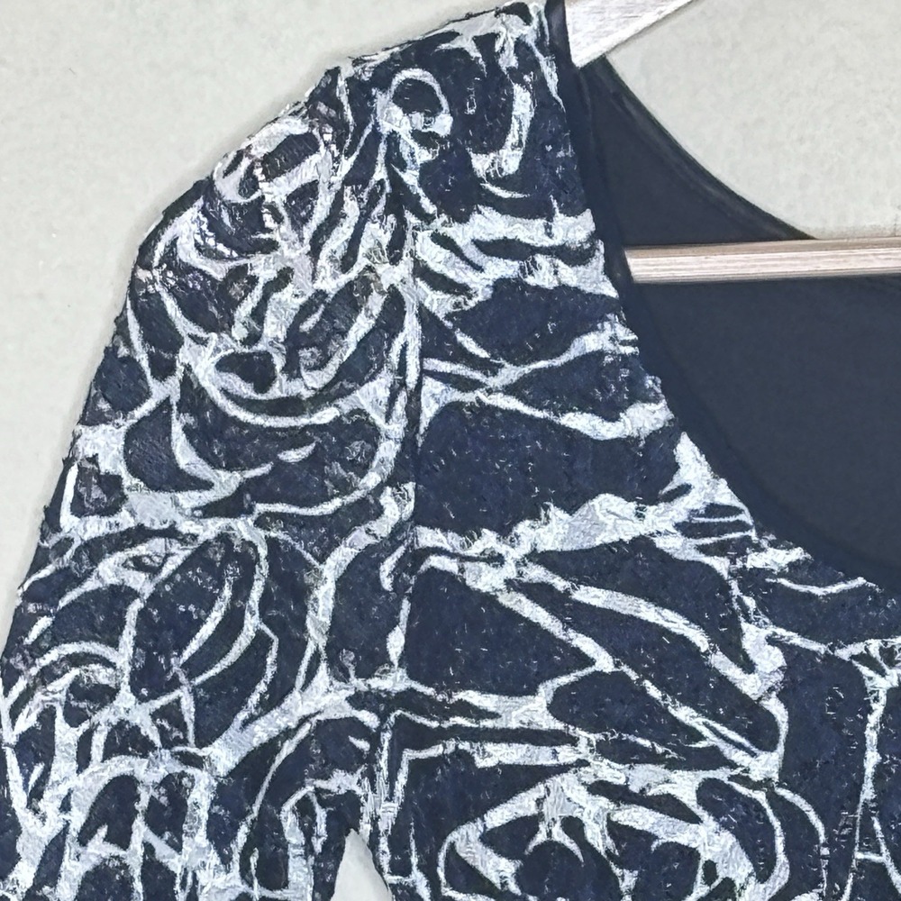 Reiss Cindy Bodycon Midi Dress Womens Size 4 Navy Abstract Retro Office Siren - Picture 4 of 10